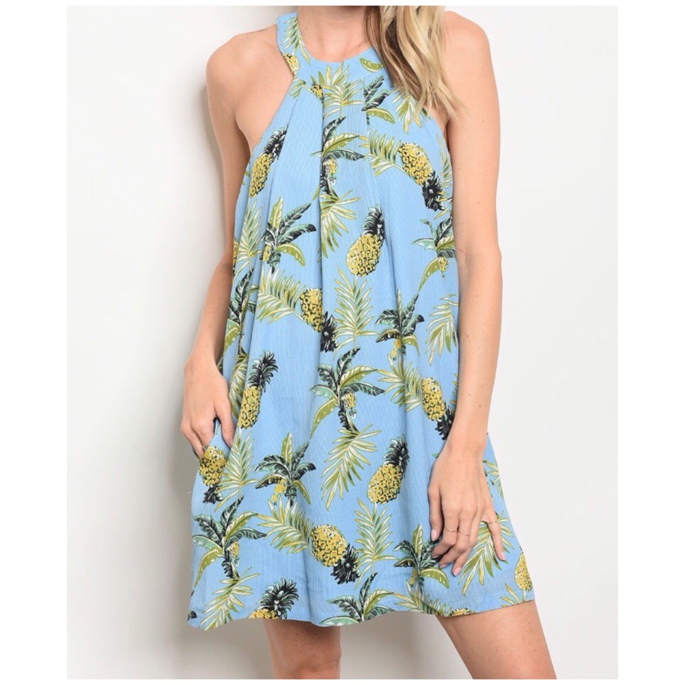 ☀️LAST2️⃣//PINEAPPLE & PALM LEAVES TROPICAL DRESS - Picture 2 of 13